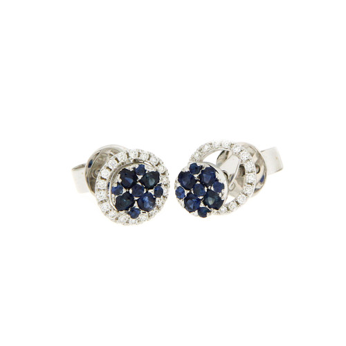 Blue Sapphire And White Diamond Studs With Enhancer