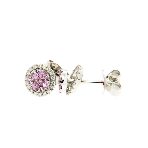 Pink Sapphire And White Diamond Studs With Enhancer