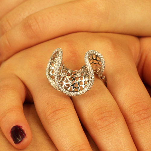 Ruffled Diamond and White Gold Ring