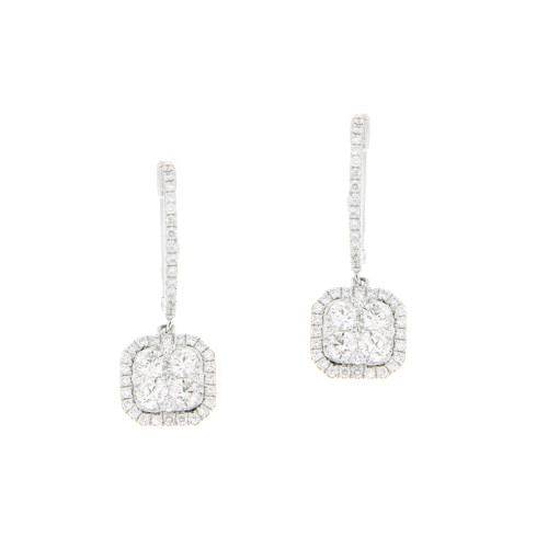 Halo Square Diamond  Earrings