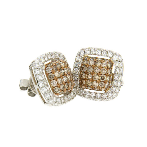 Square Halo White and Brown Diamond Studs