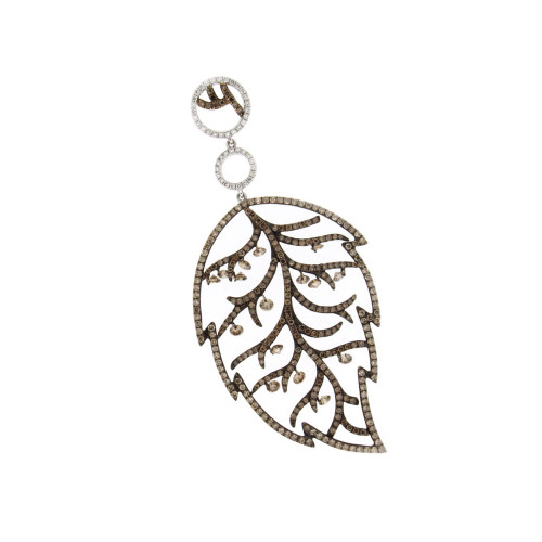 Rose Leaf Filigree Brown Diamond And Gold Pendant