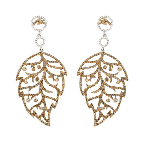 Rose Leaf Filigree Brown Diamond And Gold Earrings