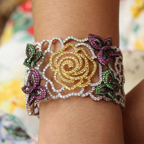 Gemstones & Diamond Floral Butterfly Bangle