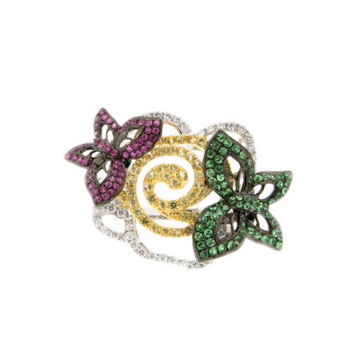 Gemstones & Diamond Floral Butterfly Ring