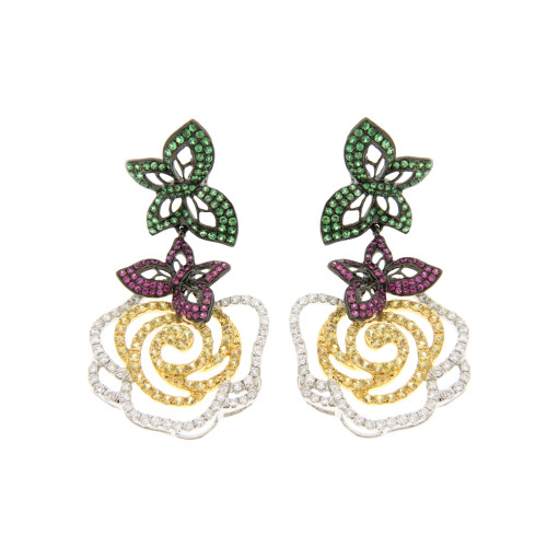 Gemstones & Diamond Floral Butterfly Earring