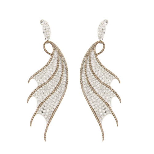 White and Brown Diamond Claw Earrings