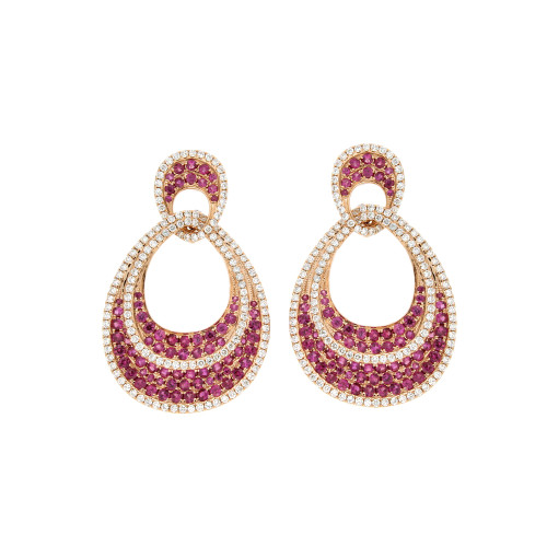 Ruby And White Diamond Oval Earrings