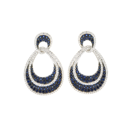 Blue Sapphire and White Diamond Oval Earrings