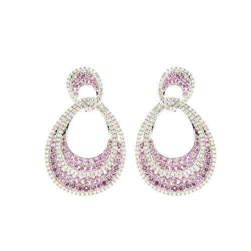 Pink Sapphire and White Diamond Oval Earrings