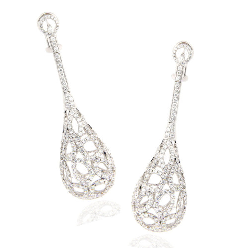 Filigree Diamond and Gold Pear Earrings