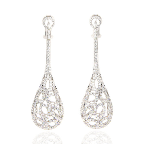 Filigree Diamond and Gold Pear Earrings