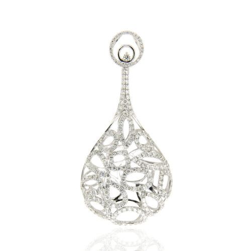 Filigree Diamond and Gold Pear Pendant