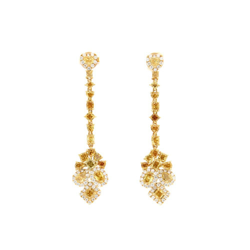 Enchanting Yellow and White Diamond Drop Earrings