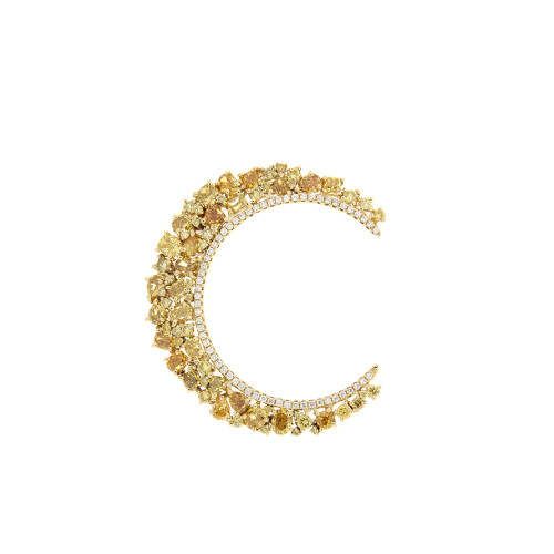 Crescent Moon Yellow and White Diamond Pendant