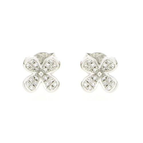 Dainty Daisy White Gold & Diamond Stud Earring In 18K