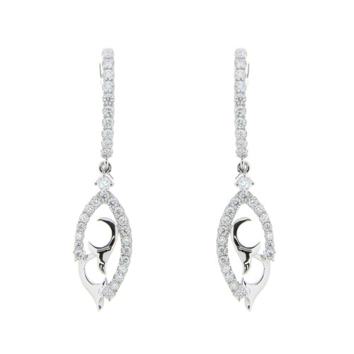 Leaf and Hoop Diamond Dangle Earrings