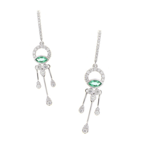 Chandelier Drop Diamond and Emerald Earrings