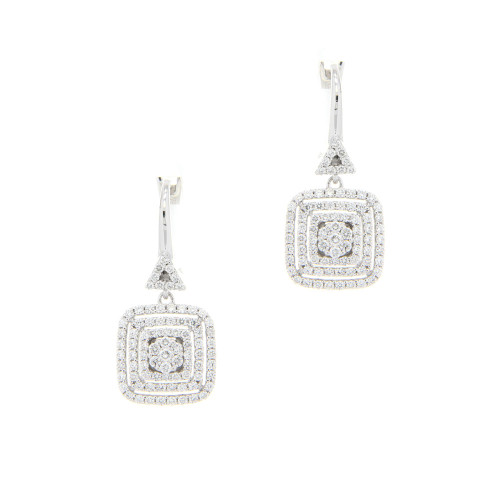 Triple Line Diamond Halo Hoop Earrings 