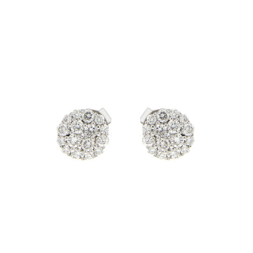 Diamond Cluster Stud Earrings In 18K White Gold