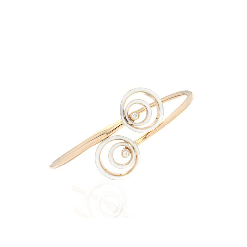 Triple Circle Diamond And Gold Open Bangle