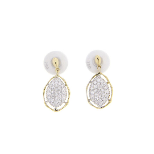 Halo Diamond Drop Earrings In 18K White And Yellow Gold