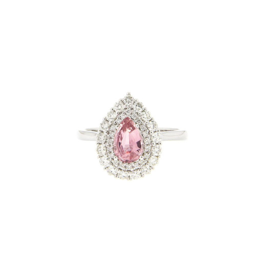 Pink Tourmaline and Diamond Tear Drop Ring