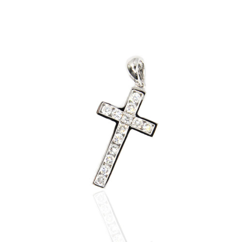 Channel Set Diamond And Gold Cross Pendant In 18K Gold