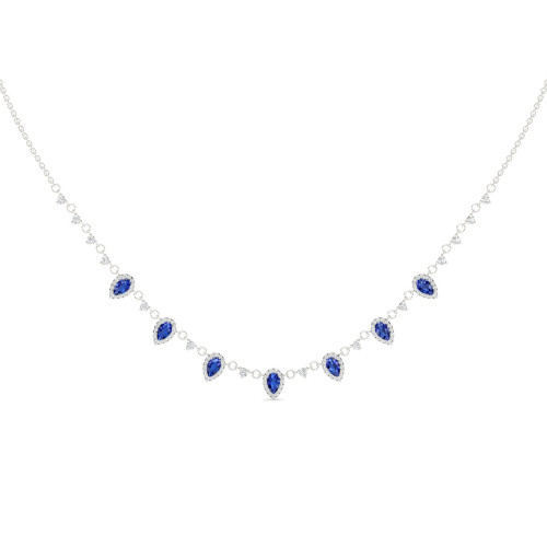 Blue Sapphire & Diamond Drop Necklace In 14K White Gold