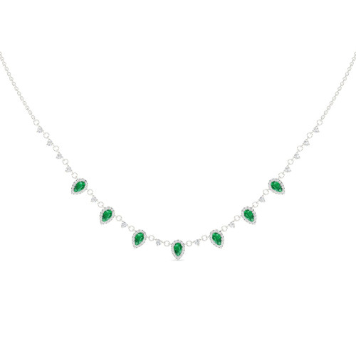 Emerald & Diamond Drop Necklace In 14K White Gold