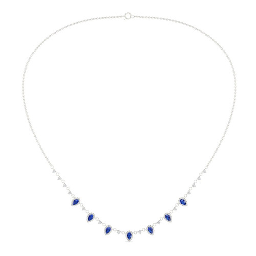 Blue Sapphire & Diamond Drop Necklace In 14K White Gold