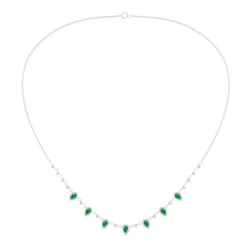 Emerald & Diamond Drop Necklace In 14K White Gold