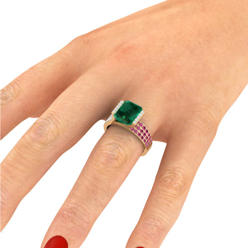 Curio Ring In Emerald , Ruby , And Diamond