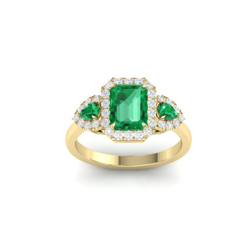 Classic Three Stone Diamond & Emerald Ring 