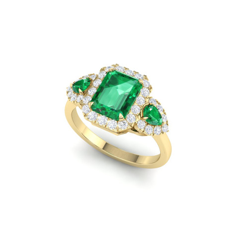 Classic Three Stone Diamond & Emerald Ring 