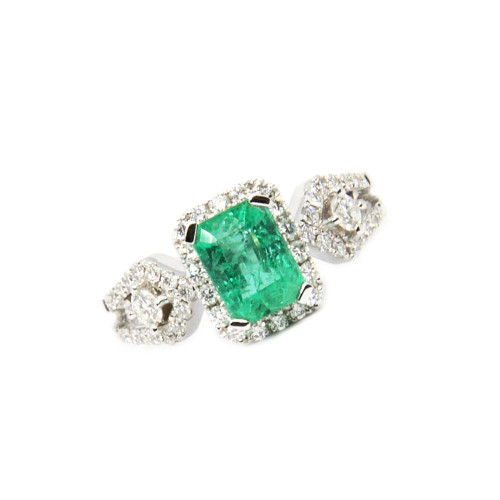 Vintage Emerald & Diamond Halo Ring in White Gold