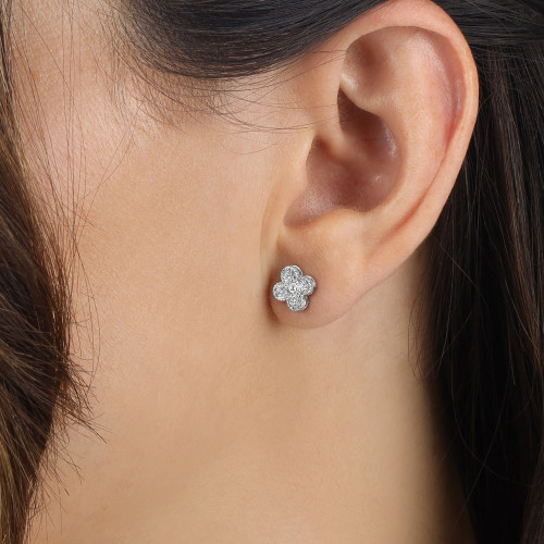 Gold And Diamond Clover Stud Earrings