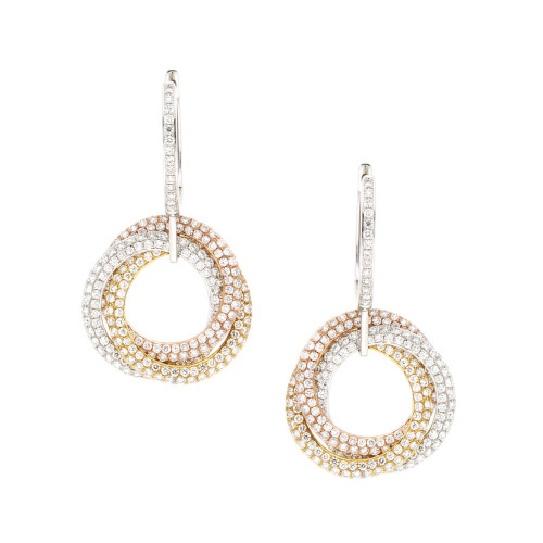 Spiral Three Tone Double Line Diamond Hoop Earrings