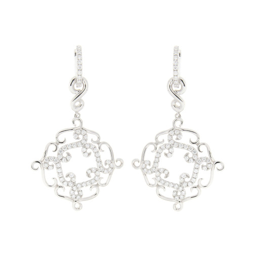 Ornamental Dangle Drop Diamond Earrings