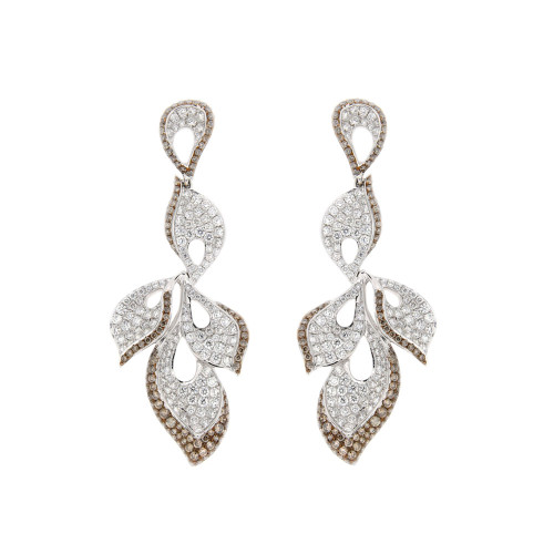 White and Brown Diamond Trio Leaf Earrings