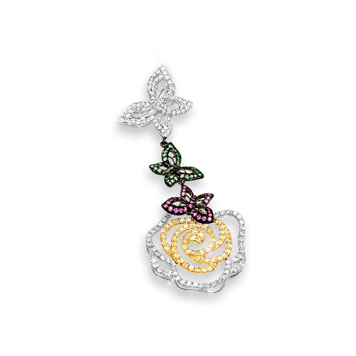 Gemstones & Diamond Floral Butterfly Pendant