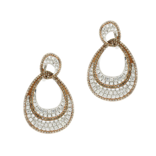 White And Brown Diamond Oval Earrings