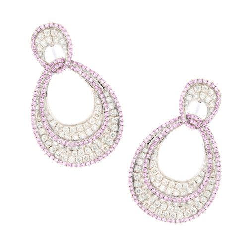Pink Sapphire and White Diamond Oval Earrings