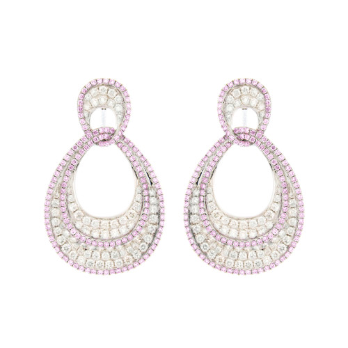 Pink Sapphire and White Diamond Oval Earrings