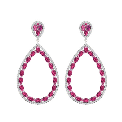 Tear Drop Ruby and Diamond Earrings