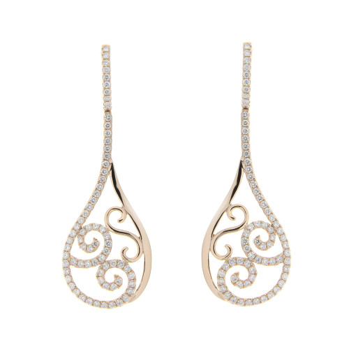 Diamond and Gold Tear Drop Filigree Earrings