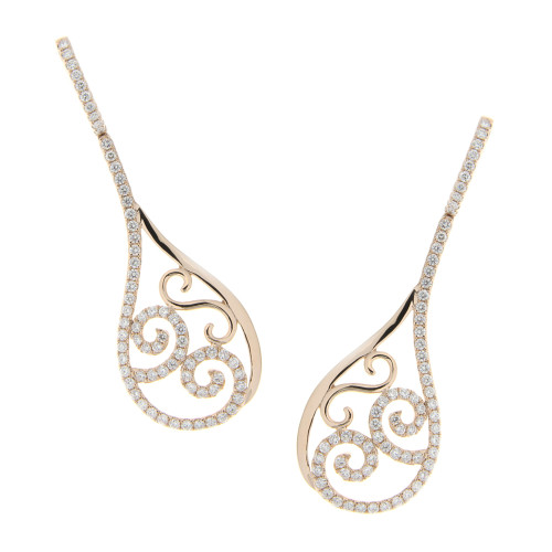 Diamond and Gold Tear Drop Filigree Earrings