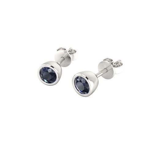 Blue Sapphire and Gold Round Stud Earrings