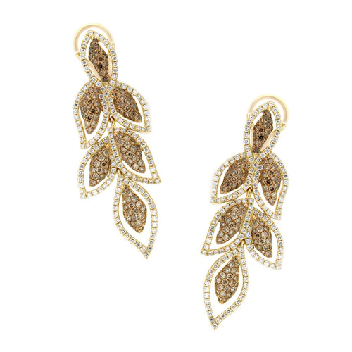 Jasmine Leaf Drop Earrings In Brown And White Diamonds