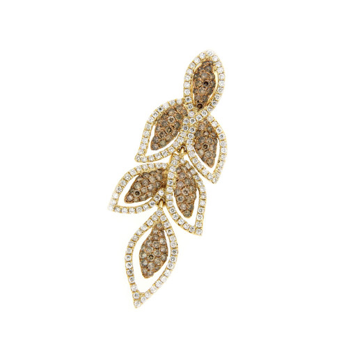 Jasmine Leaf Drop Pendant In Brown And White Diamonds